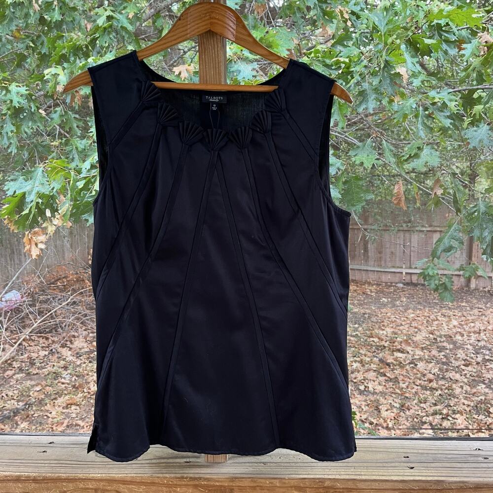 Talbots Women's 100% Cotton Black Sleeveless Decorative Top Size 12. NEW!